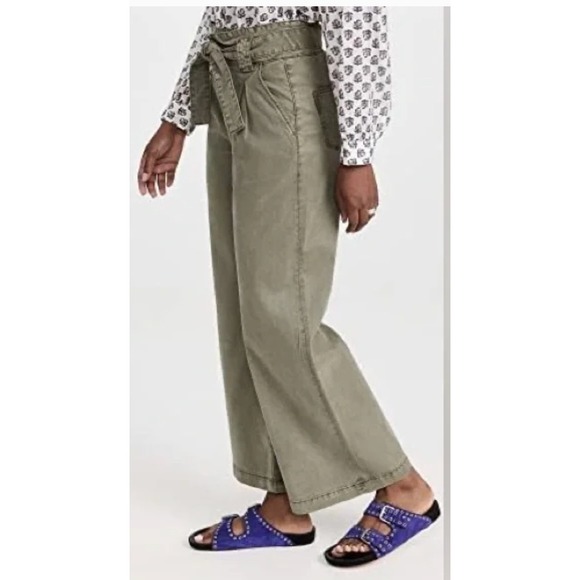 Paige Pants Womens 25 Green Harper Wide Leg High Rise Paperbag - Picture 3 of 11